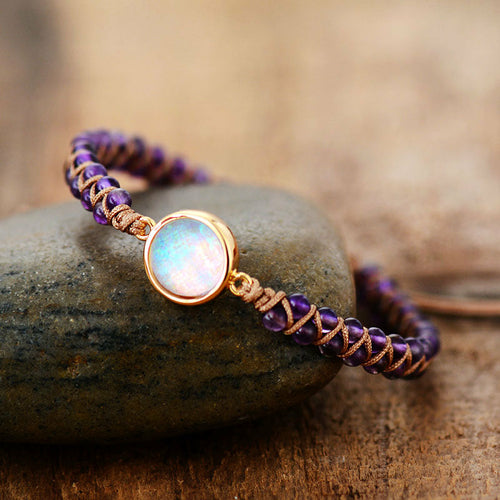 Bracelet Wrap Pierre Naturelle - Améthyste & Opale