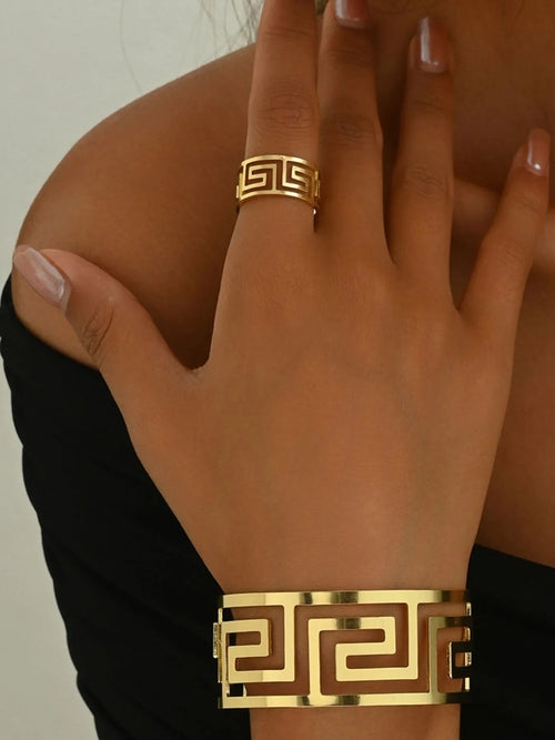 Set Bracelet & Bague Géométrique Plaqué Or 18K