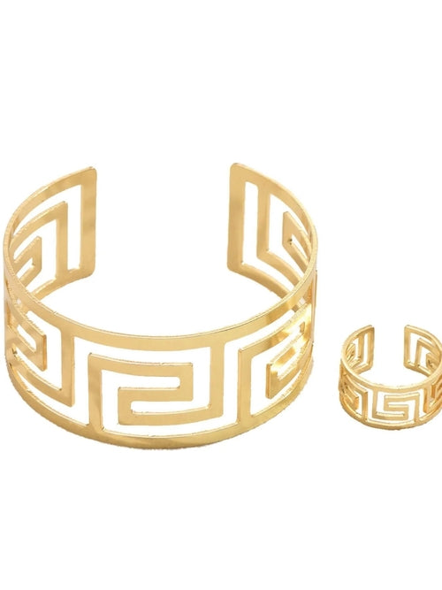 Set Bracelet & Bague Géométrique Plaqué Or 18K