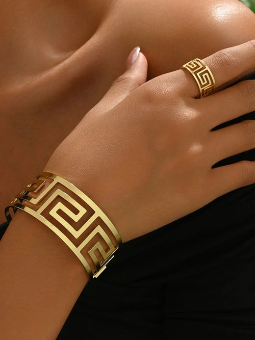 Set Bracelet & Bague Géométrique Plaqué Or 18K