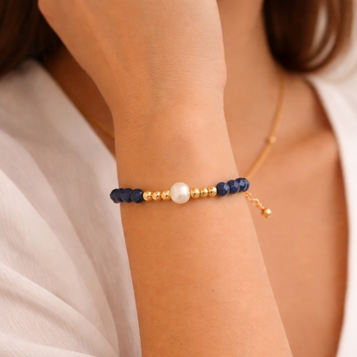 Bracelet Ajustable Délicat Perle & Quartz Rose