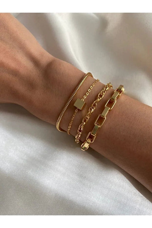 Set de Bracelets Superposés à Cubes - Lot de 4 Ajustables