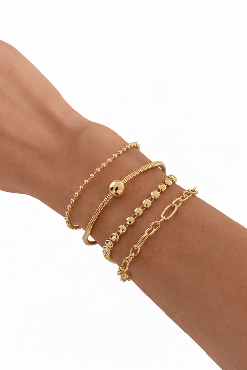 Set 4 Bracelets Superposables Ajustables - Style Sport & Casual