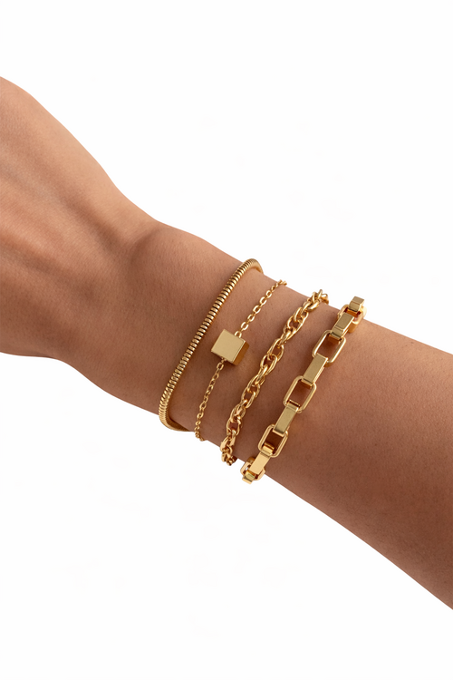 Set de Bracelets Superposés à Cubes - Lot de 4 Ajustables