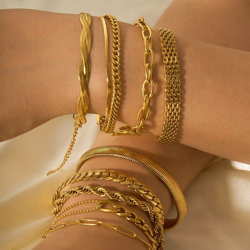 Bracelet Ornement Acier Inoxydable Plaqué Or - Style INS