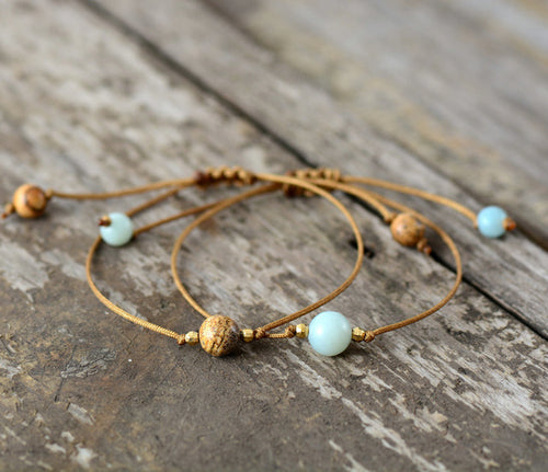 Bracelet Bohème Fait Main Pierre Naturelle & Cordon Ciré