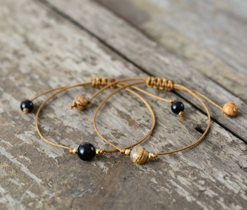 Bracelet Bohème Fait Main Pierre Naturelle & Cordon Ciré