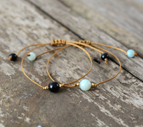 Bracelet Bohème Fait Main Pierre Naturelle & Cordon Ciré
