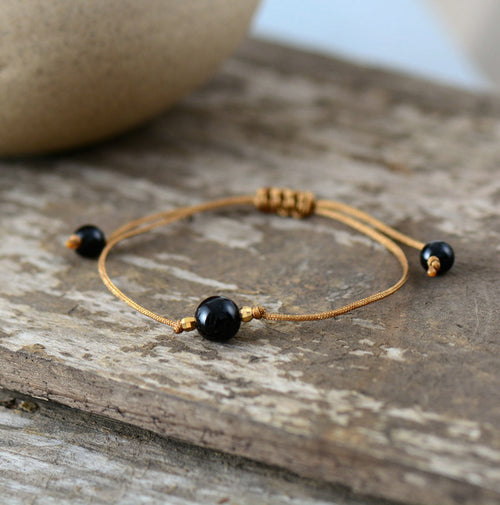 Bracelet Bohème Fait Main Pierre Naturelle & Cordon Ciré