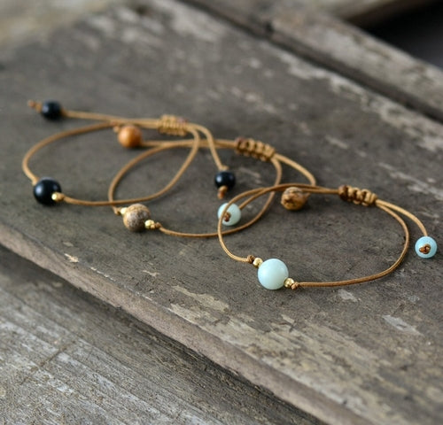 Bracelet Bohème Fait Main Pierre Naturelle & Cordon Ciré