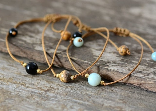 Bracelet Bohème Fait Main Pierre Naturelle & Cordon Ciré