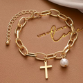 Bracelet Chaînons Ovales avec Charm Croix & Perle Fantaisie