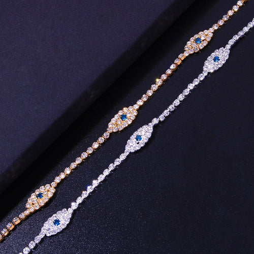 Bracelet Cheville Œil Mauvais Sort Vintage - Cristal Bleu & Or