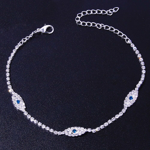 Bracelet Cheville Œil Mauvais Sort Vintage - Cristal Bleu & Or