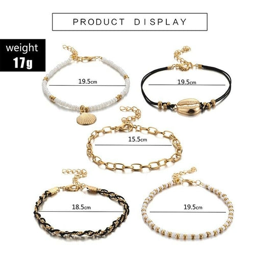 Bracelet Cheville Doré Multicouche Pendentifs Coquillages
