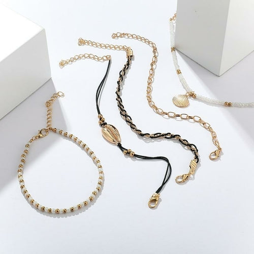 Bracelet Cheville Doré Multicouche Pendentifs Coquillages