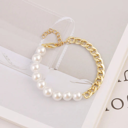 Bracelet Perles & Demi-Chaîne - Design Original Plaqué Or