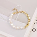 Bracelet Perles & Demi-Chaîne - Design Original Plaqué Or