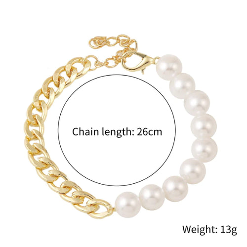 Bracelet Perles & Demi-Chaîne - Design Original Plaqué Or