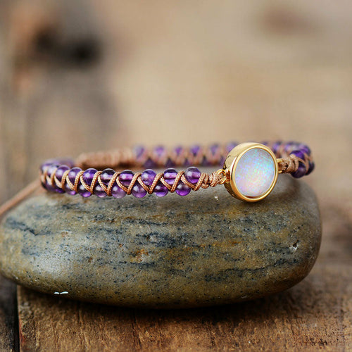 Bracelet Wrap Pierre Naturelle - Améthyste & Opale