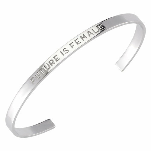 Bracelet Manchette Gravé Argent - Future is Female